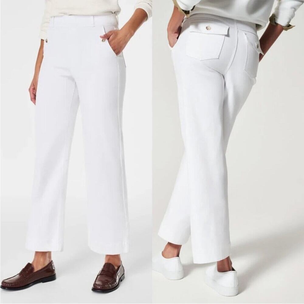 Spanx stretch twill wide leg pants white large tall NEW - Picture 2 of 12